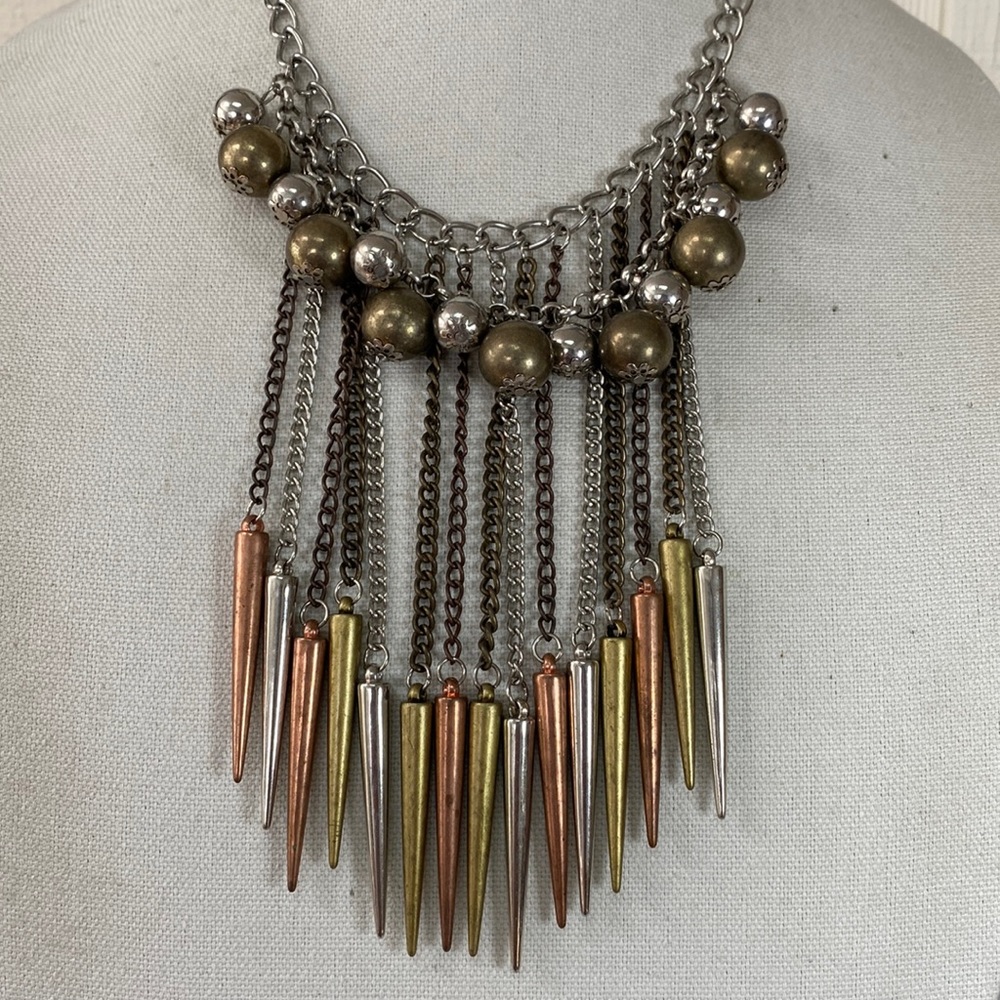 Industrial vibe brass copper spikes and ball bead necklace